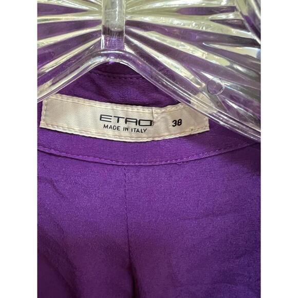 ETRO Purple Silk Button Up Cold Shoulder Over Sized Blouse Short Sleeve 38 - Picture 2 of 7